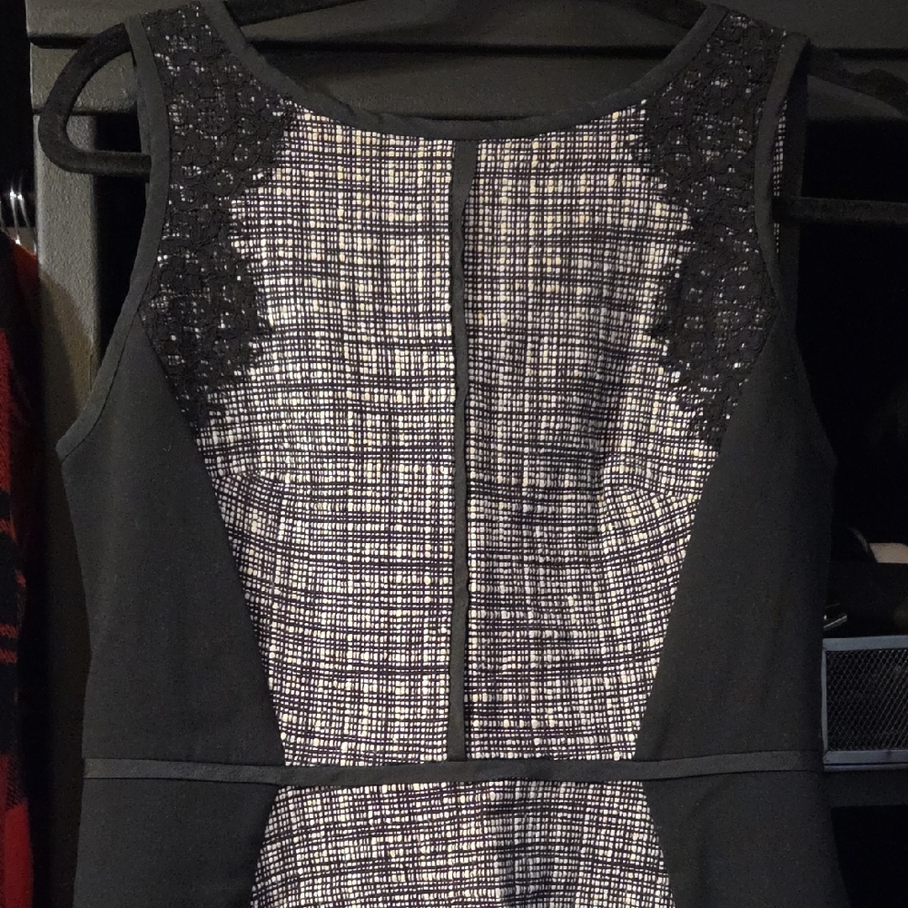 LOFT Black and White Textured Dress